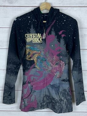 Crystal Rock Christian Audigier Womens Small Embellished rhinestone Hoodie Y2K
